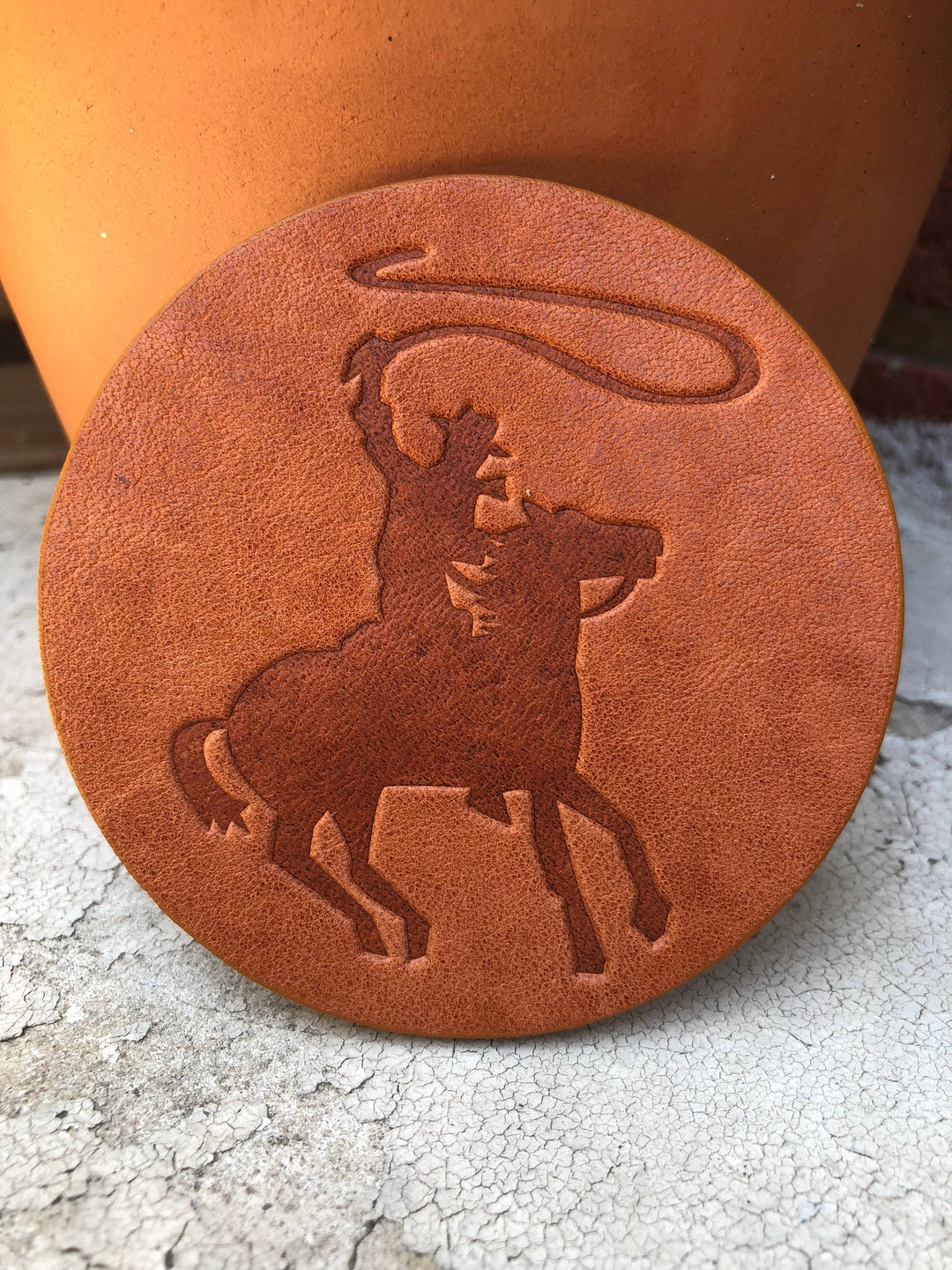 Cowboy with Lasso Leather Coaster