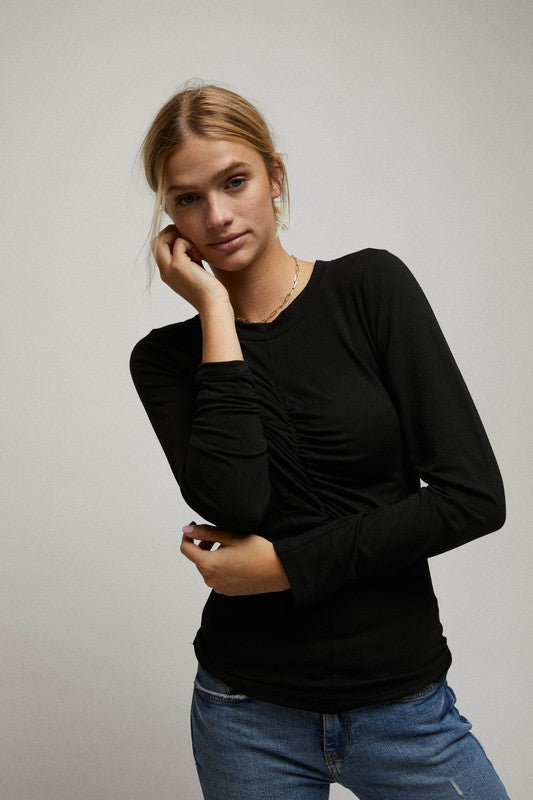 Long Sleeves Cinched Open Back Top