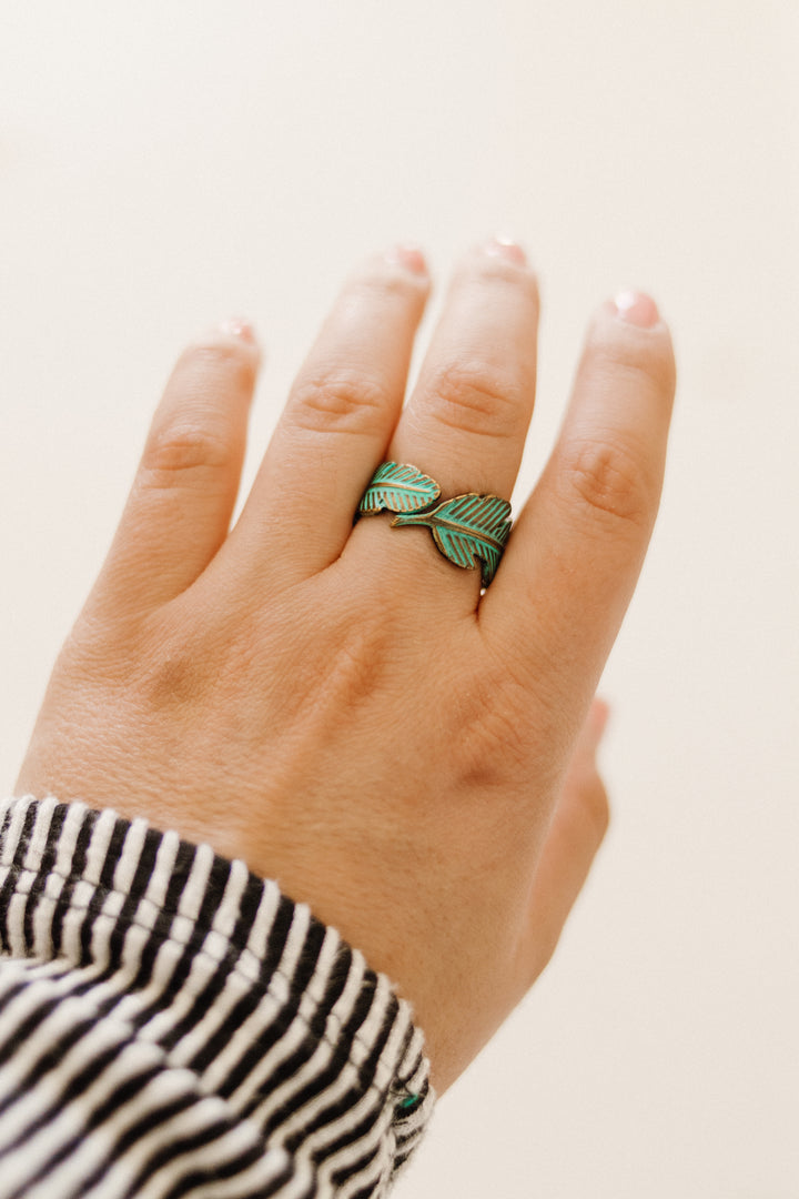 Rustic Turquoise Feather Ring