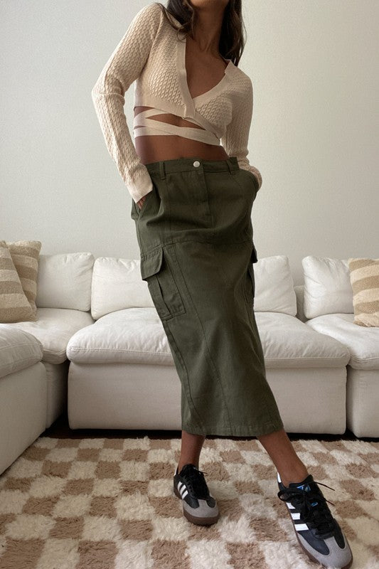 Cotton Maxi Cargo Pocket Skirt
