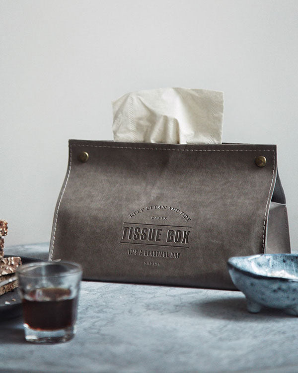 Brown Decorative PU Leather Tissue Box Holder by Nanit Nanita