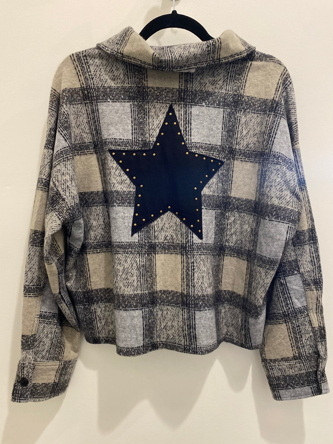 Vintage Havana Heritage Blue Plaid W/ Star Over Print Flannel Button