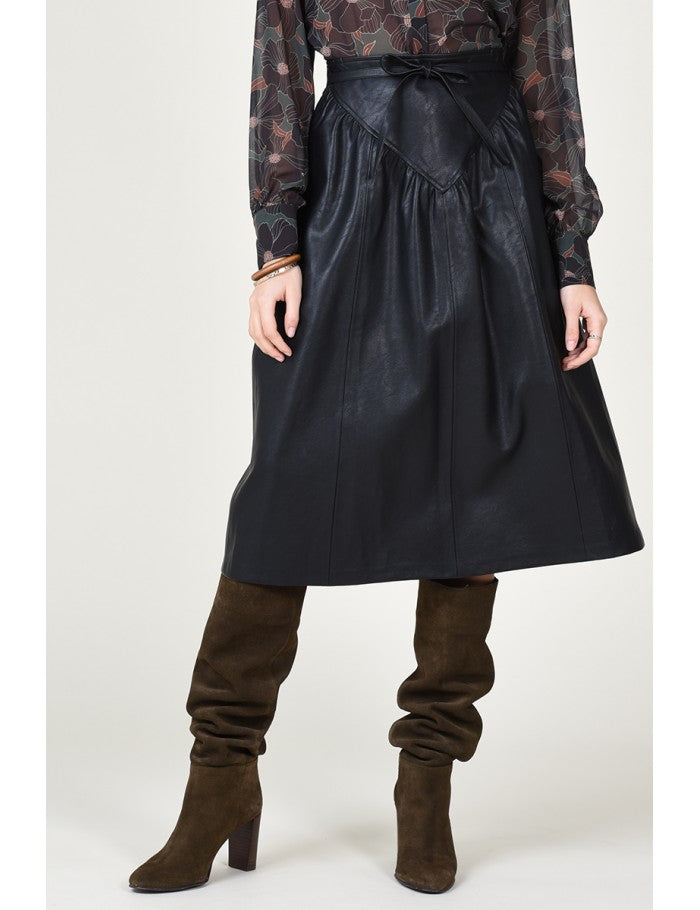 FAUX LEATHER TIE WAIST SKIRT