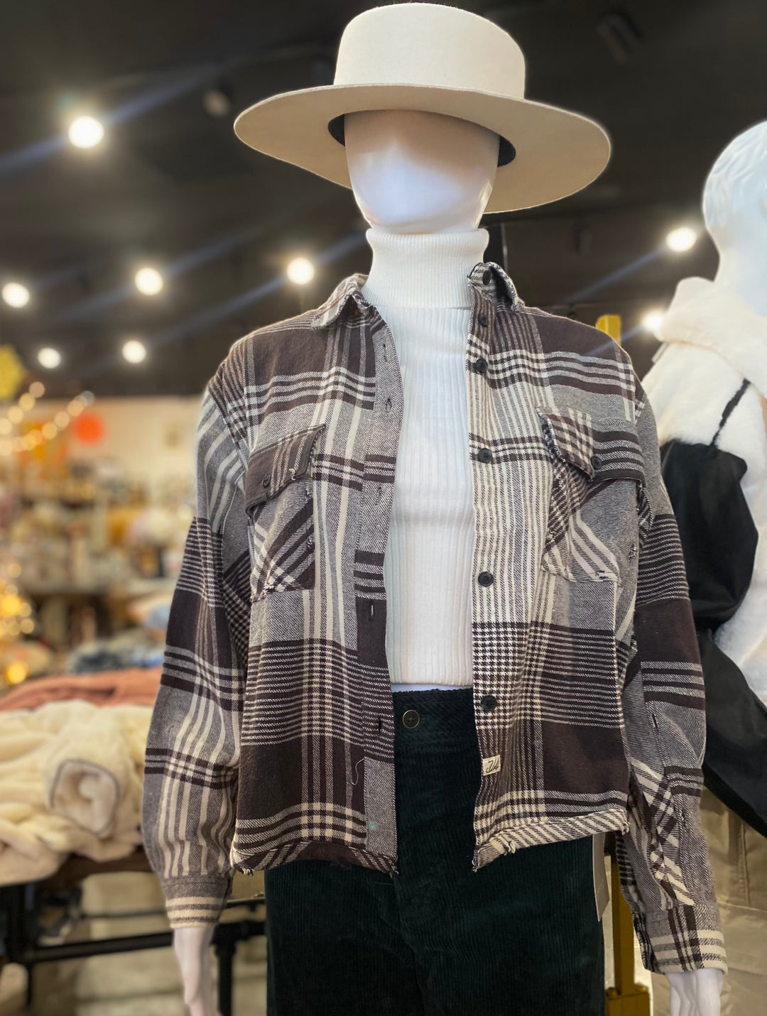 Vintage Havana Chocolate Brown Flannel Plaid Shirting
