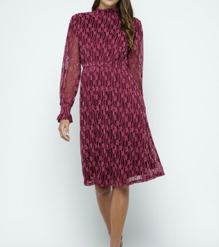 Floral Lace Mocked Neck Dress