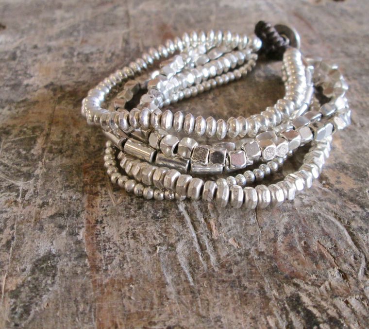 Silver 6 Strand Alloy Bracelet