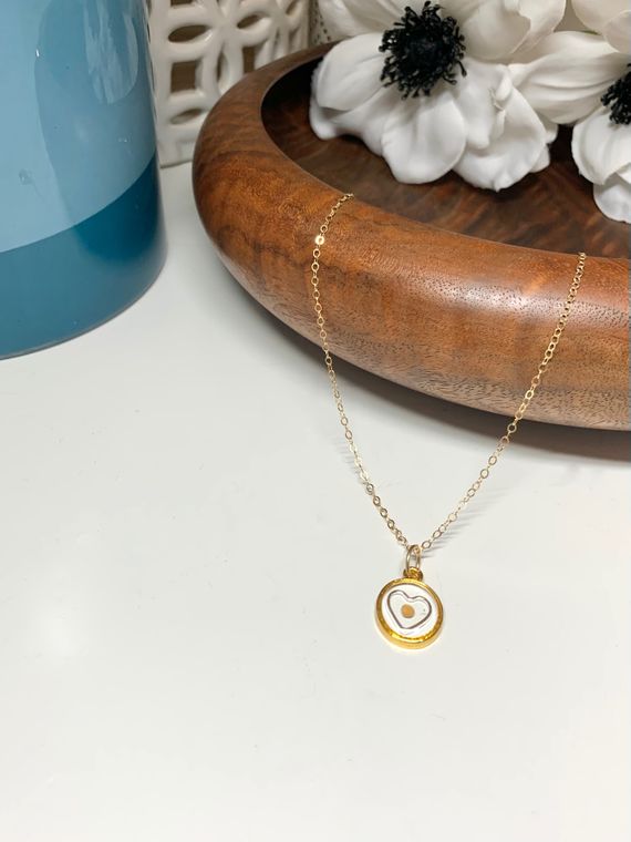 Gold Mustard Seed Round with Heart Necklace