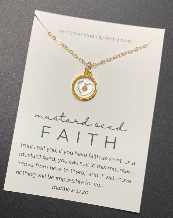 Gold Mustard Seed Round with Heart Necklace