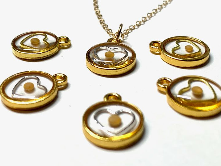 Gold Mustard Seed Round with Heart Necklace