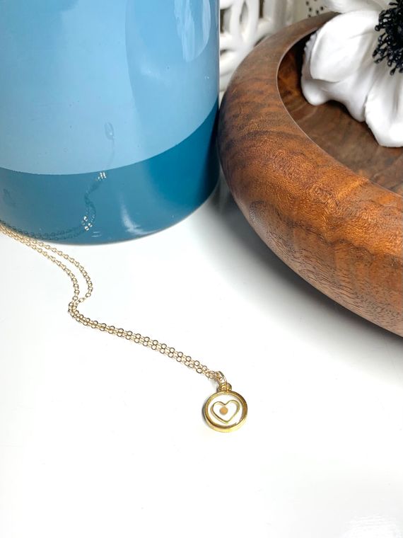 Gold Mustard Seed Round with Heart Necklace