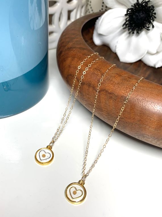 Gold Mustard Seed Round with Heart Necklace