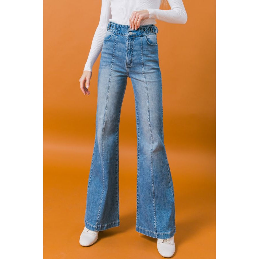 Light Wash Belted Flares