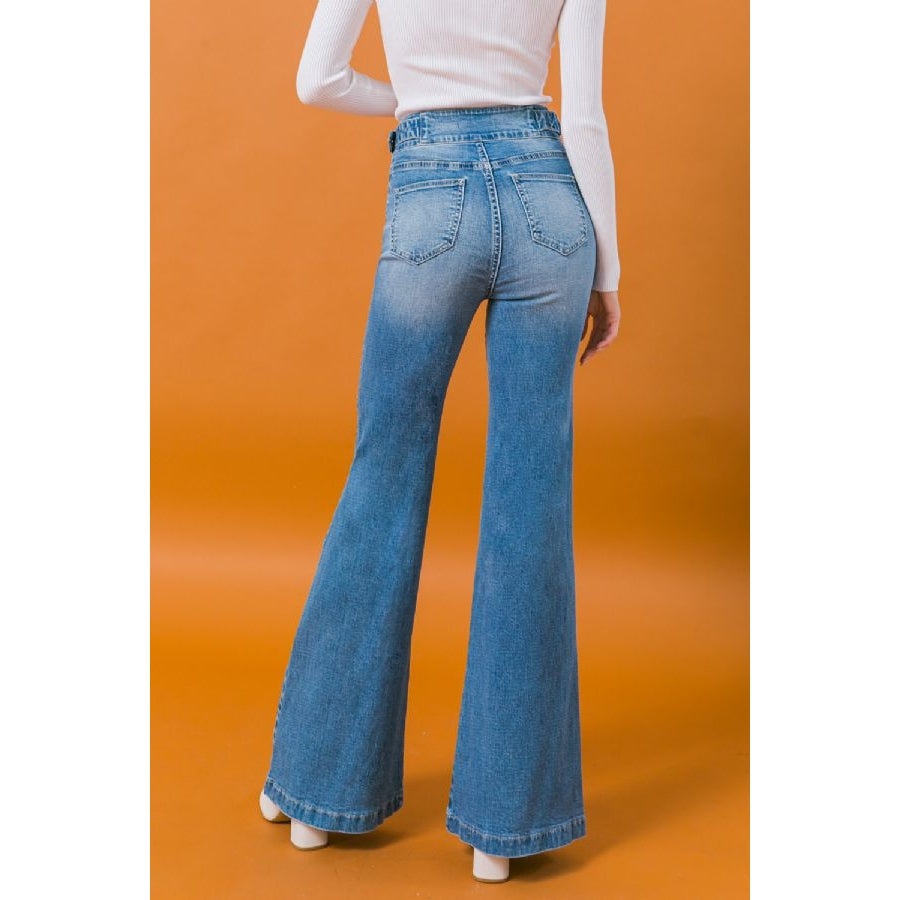 Light Wash Belted Flares