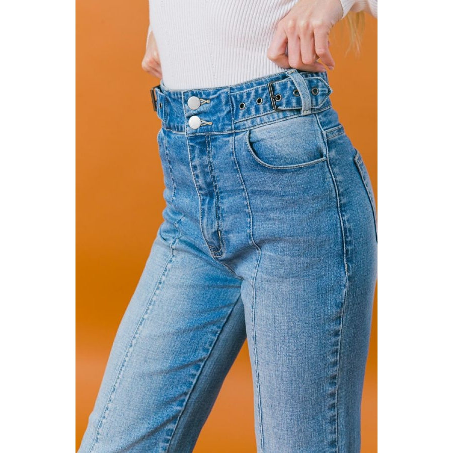 Light Wash Belted Flares