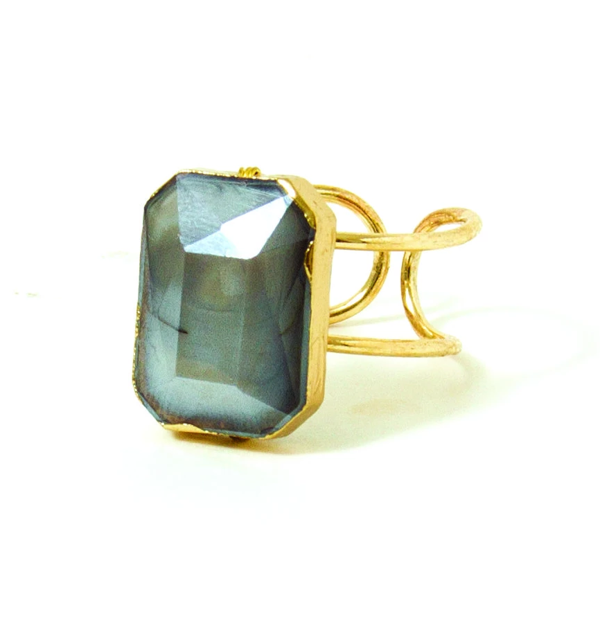 Gold Ring With Grey Rectangle Stone