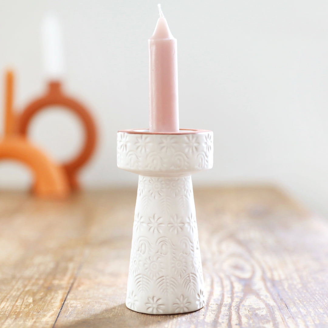 Ceramic Stamped Candlestick Holder