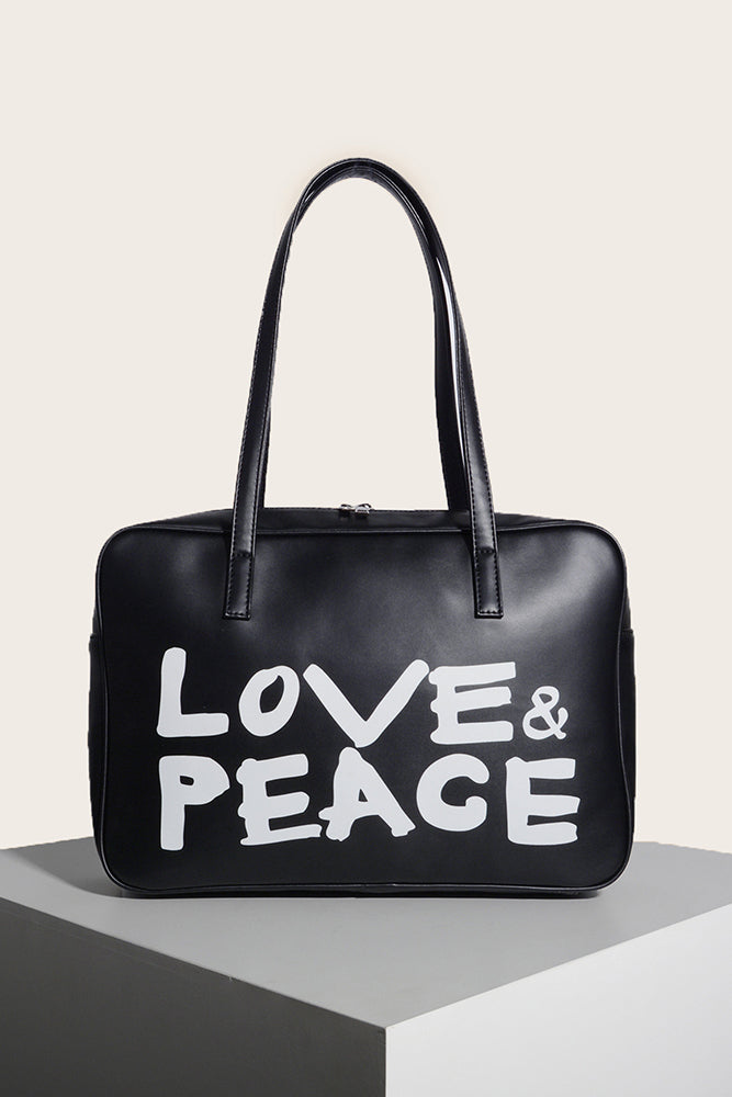 Love & Peace Zipper Leather Hand Bag